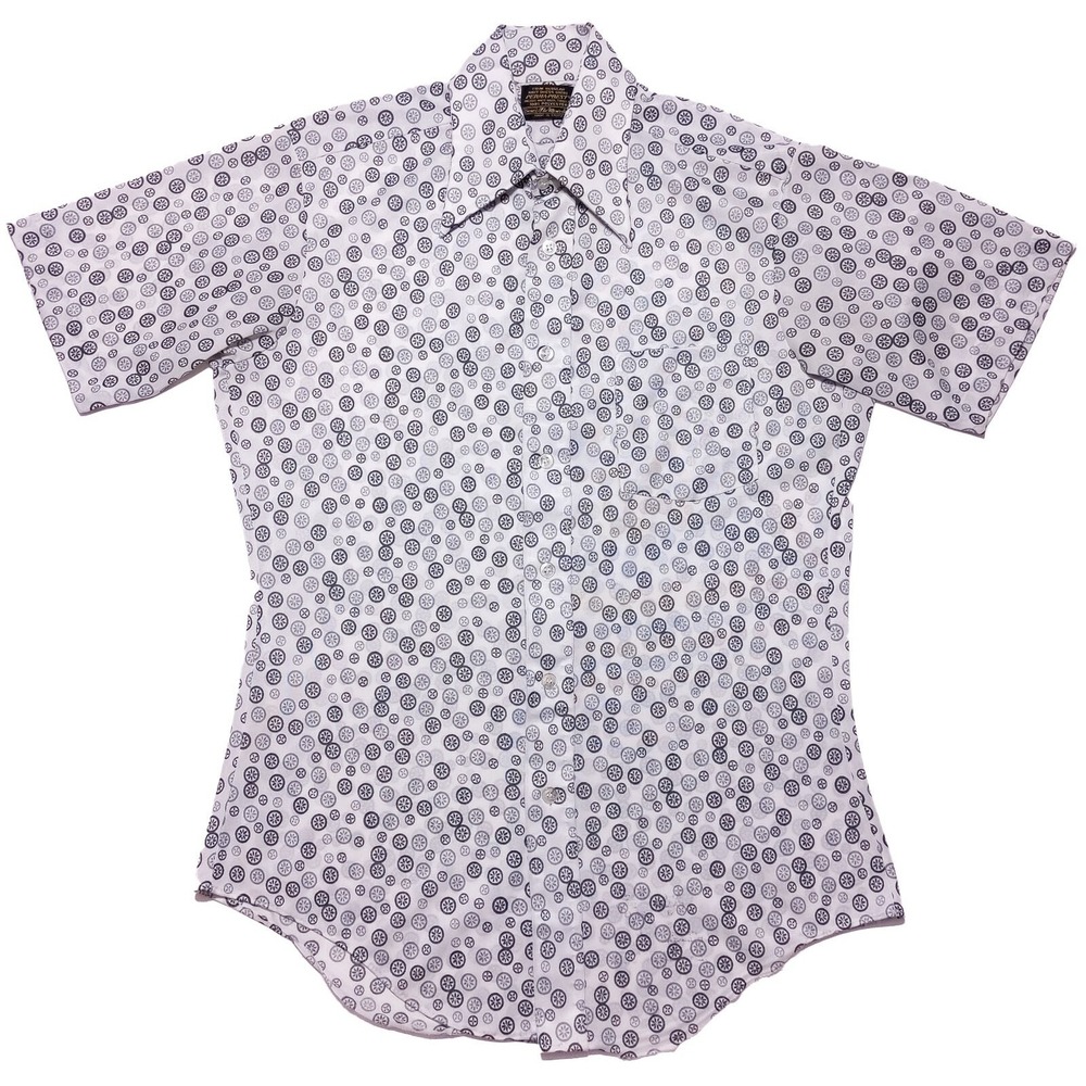 Vintage 1970s SEARS Disco Short Sleeve Button Shirt Dots Polyester 15 Medium M‎